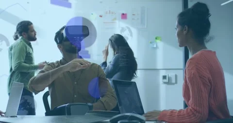 Animation of data processing over business people working in office Stock Footage 330474189