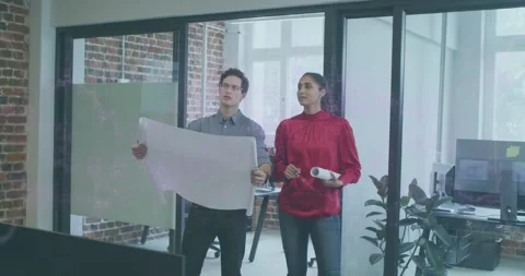 Animation of data processing over business people using technology Stock Footage 330474694
