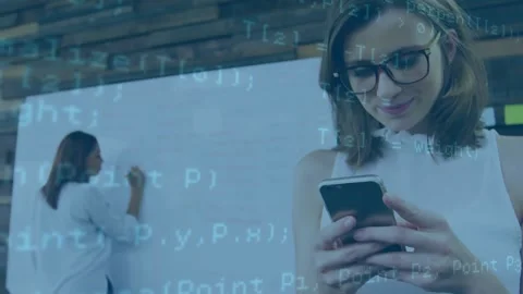 Animation of data processing over business people using phone headsets Stock Footage 330776414