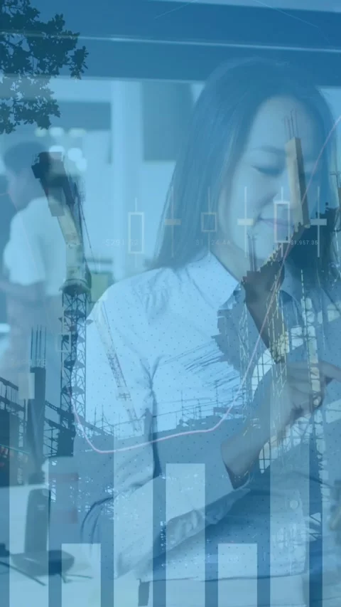 Animation of data processing over business people using phone headsets Stock Footage 343644250
