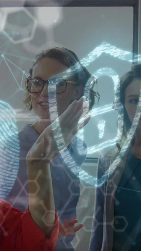 Animation of data processing over business people using phone headsets Stock Footage 344774632