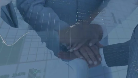 Animation of data processing over businessman stacking hands Stock Footage 157681517