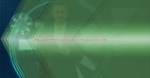 Animation of data processing over businessman touching screen Foto stock