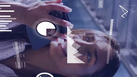 Animation of data processing over businesswoman using smartphone in airport 動画素材 312727540