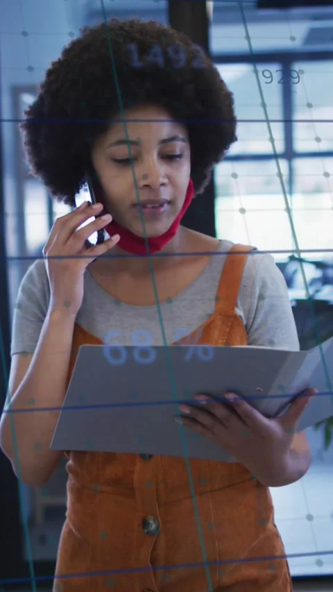 Animation of data processing over businesswoman in office Stock Footage 344746220
