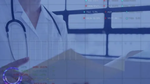 Animation of data processing over caucasian female doctor holding document Video stock 162892647