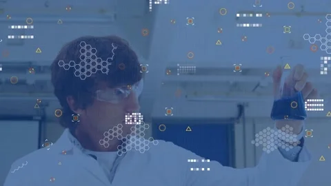 Animation of data processing over caucasian male scientist holding a test tube Stock Footage 202020717