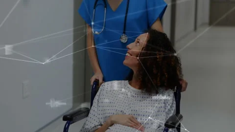 Animation of data processing over caucasian female doctor with her pregnant Видео 309077441