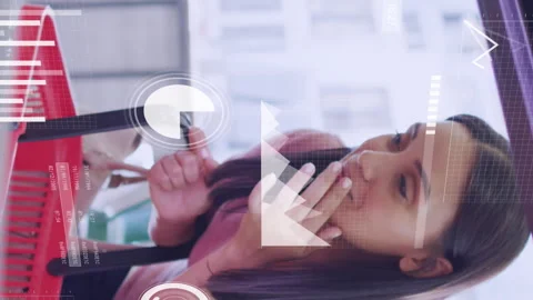 Animation of data processing over caucasian female customer shopping Stock Footage 312544496