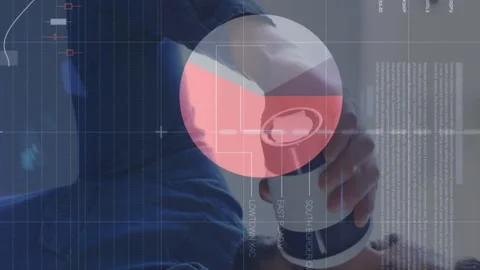 Animation of data processing over caucasian businessman drinking coffee Stock Footage 312582771
