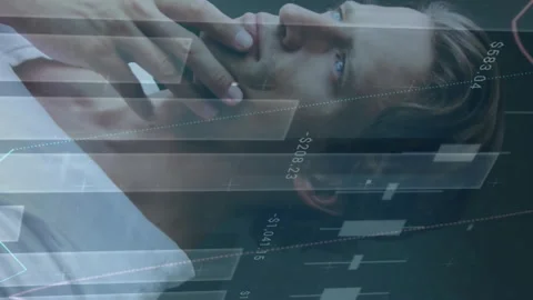 Animation of data processing over caucasian man thinking at window Stock Footage 315431963