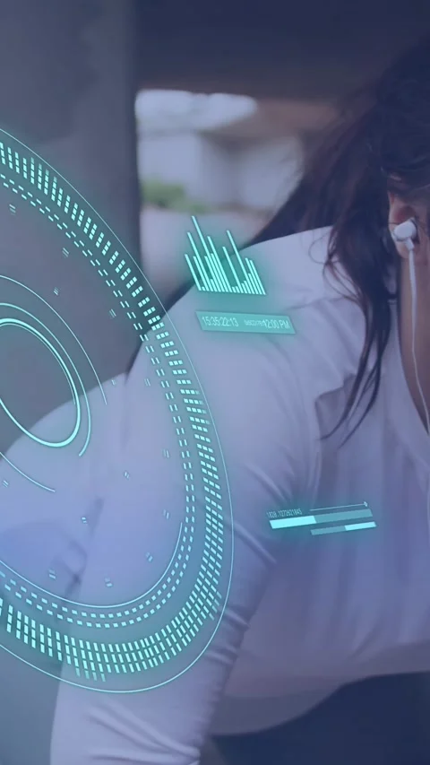 Animation of data processing over caucasian woman exercising Stock Footage 323783738