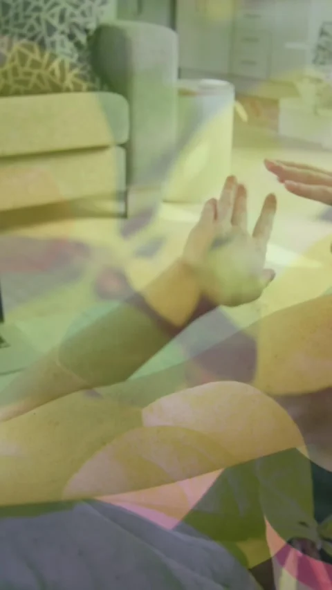 Animation of data processing over caucasian woman exercising, using laptop Stock Footage 323899466