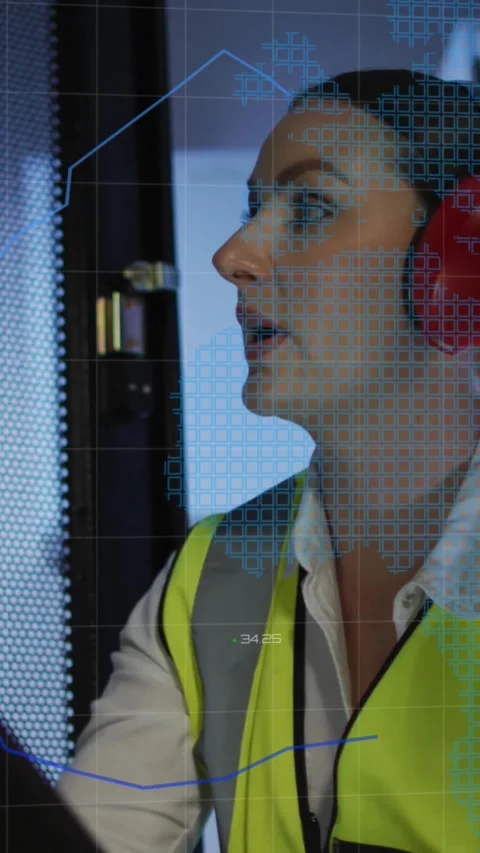 Animation of data processing over caucasian female it engineer with tablet Stock Footage 324557530
