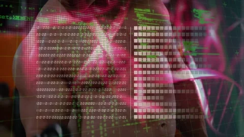 Animation of data processing over caucasian man at gym Stock Footage 326095162