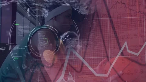 Animation of data processing over caucasian female basketball player at gym Stock Footage 326185054
