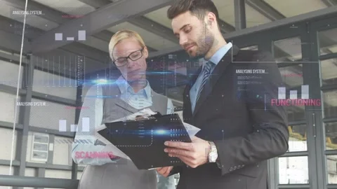 Animation of data processing over caucasian businessman and businessman Stock Footage 326192254