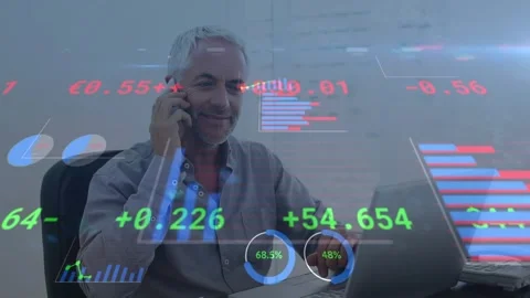 Animation of data processing over caucasian businessman using laptop Stock-Footage 327393568