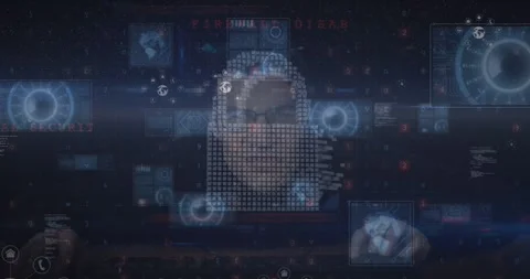 Animation of data processing over caucasian male hacker Stock Footage 327448186