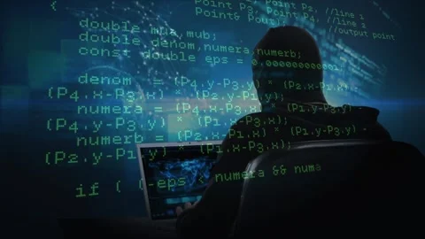 Animation of data processing over caucasian male computer hacker in balaclava Stock Footage 327708685