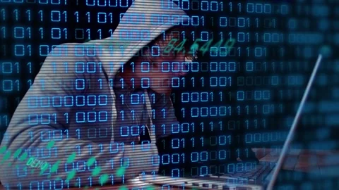 Animation of data processing over caucasian male hacker using laptop Stock Footage 327784027
