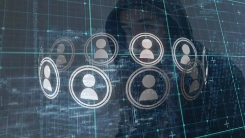 Animation of data processing over caucasian female hacker Stock Footage 327843996