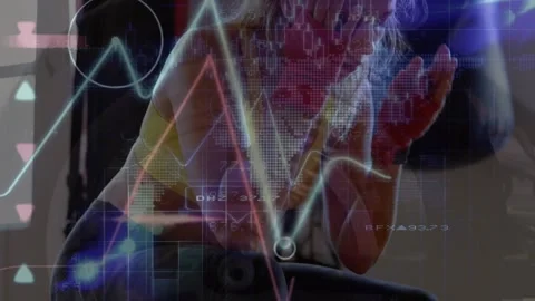 Animation of data processing over caucasian woman exercising Stock Footage 327844846