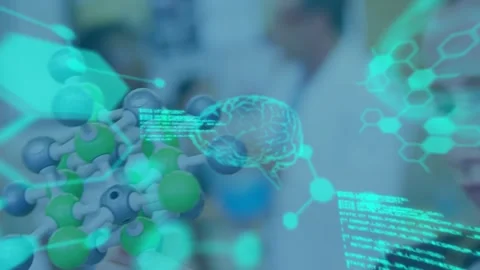 Animation of data processing over caucasian schoolgirl with model Stock Footage 328148796