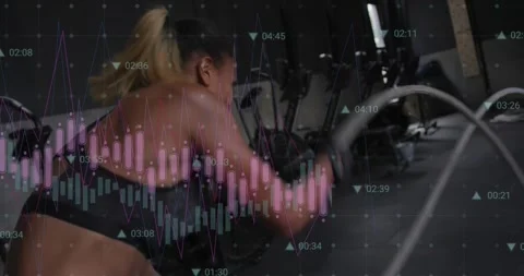 Animation of data processing over caucasian woman exercising Stock Footage 328240165