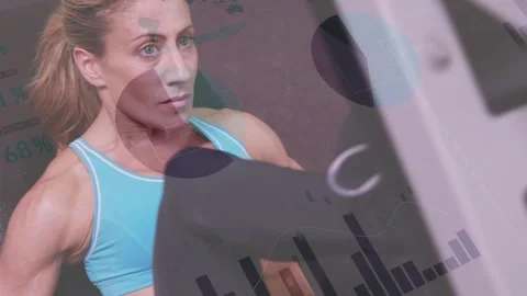 Animation of data processing over caucasian sportswoman exercising Stock Footage 328302129