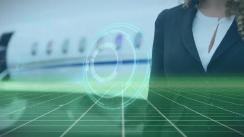 Animation of data processing over caucasian businesswoman at airport Stock Footage 328529666