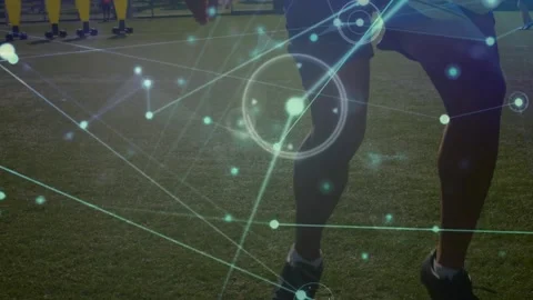Animation of data processing over caucasian male soccer player exercising Stock Footage 328587951
