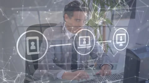 Animation of data processing over caucasian businessman using computer Stock Footage 328593260