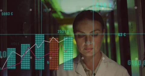 Animation of data processing over caucasian female it engineer by computer Stock Footage 328709843
