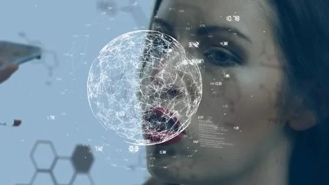 Animation of data processing over caucasian woman doing make up Stock-Footage 328829797