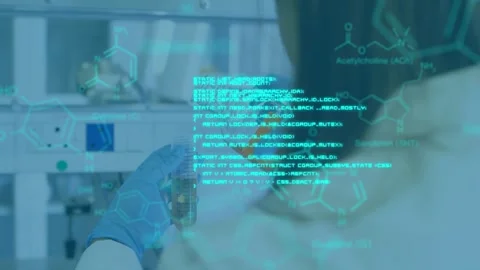 Animation of data processing over caucasian female doctor with test tube Stock Footage 329026818