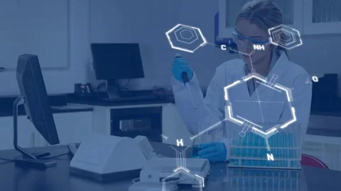 Animation of data processing over caucasian female scientist with test tube Stock Footage 329222728