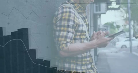 Animation of data processing over caucasian man using smartphone Stock Footage 329292866