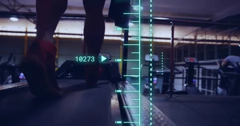 Animation of data processing over caucasian man at gym Stock Footage 329614748