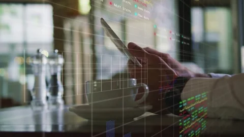 Animation of data processing over caucasian man using tablet Stock Footage 329711090