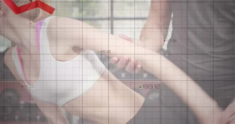 Animation of data processing over caucasian sports woman exercising with 動画素材 329850283