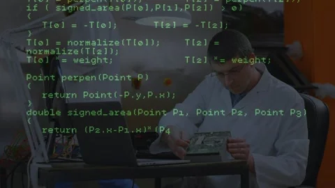 Animation of data processing over caucasian male engineers working with Stock Footage 329863350