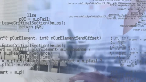 Animation of data processing over caucasian woman using laptop against empty Stock Footage 330058414