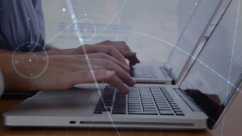 Animation of data processing over caucasian business people using laptops Stock Footage 330657700