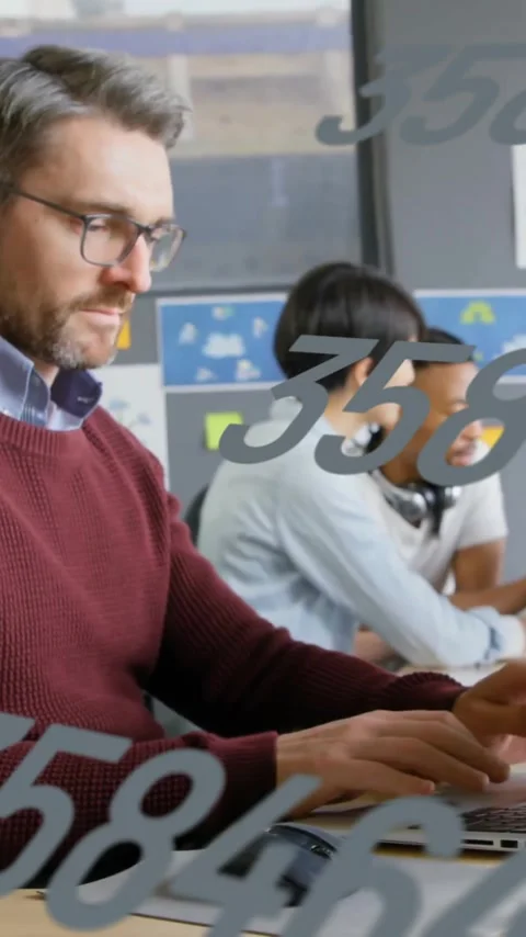 Animation of data processing over caucasian businessman using laptop in office Vídeos de archivo 341659932