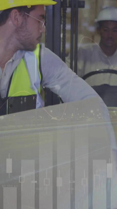 Animation of data processing over caucasian male worker stacking delivery boxes Stock Footage 341976399