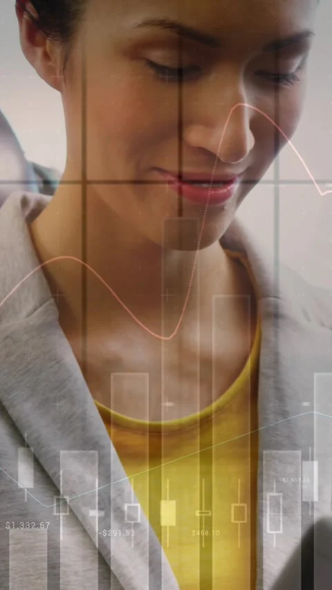 Animation of data processing over caucasian businesswoman using tablet Stock Footage 342009743