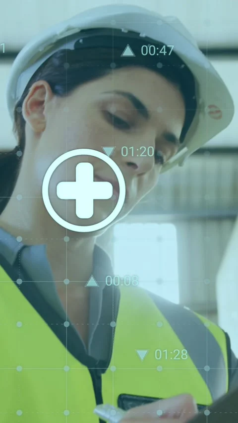 Animation of data processing over caucasian female worker in warehouse Stock Footage 342009897