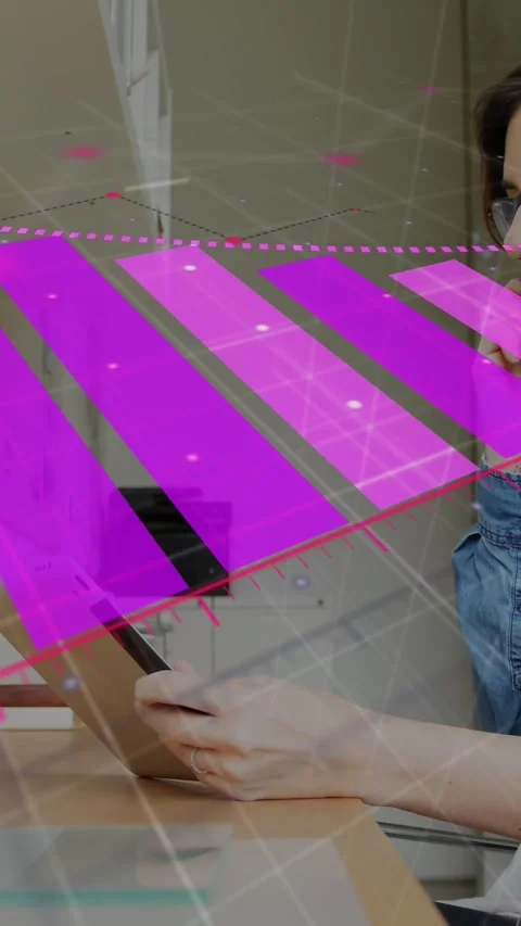 Animation of data processing over caucasian women using computer Stock Footage 342599798