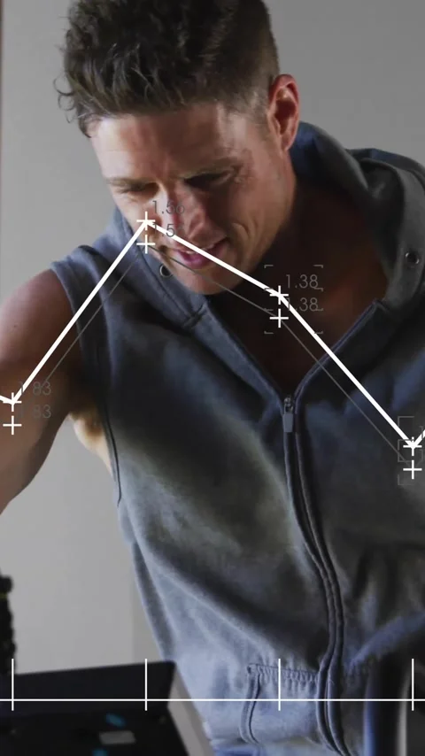 Animation of data processing over caucasian man exercising at gym Stock Footage 342812801